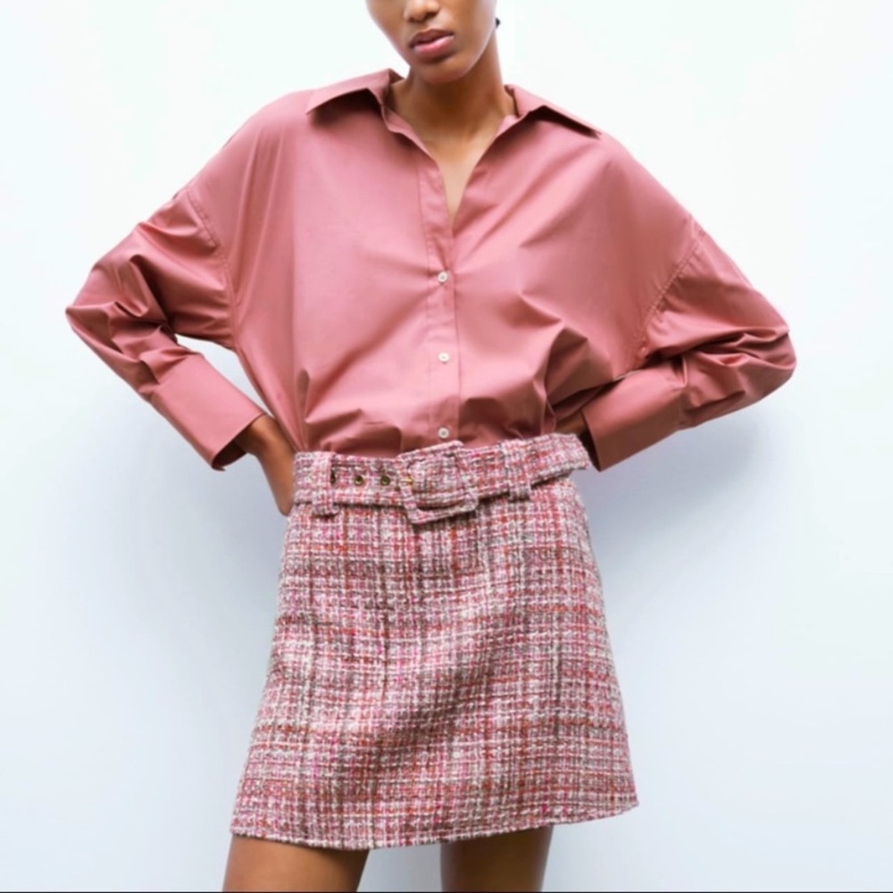 Zara Belted Textured Skirt